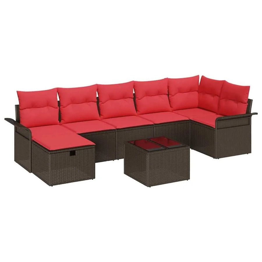 vidaXL Gartensofa-Set aus Poly-Rattan in Braun und Rot mit 8 Kissen und Armlehnen - Bild 2