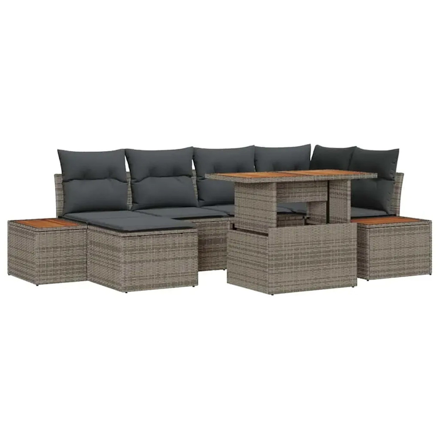 vidaXL Garten-Sofa-Set aus Poly-Rattan in Grau mit 7 Teilen und integriertem Stauraum - Bild 2