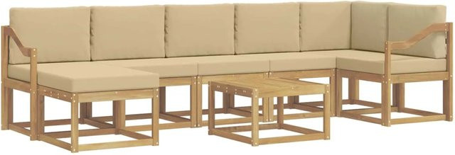 vidaXL Outdoor-Sofagarnitur mit Kissen aus Polyester in Weiß und Beige - Bild 1