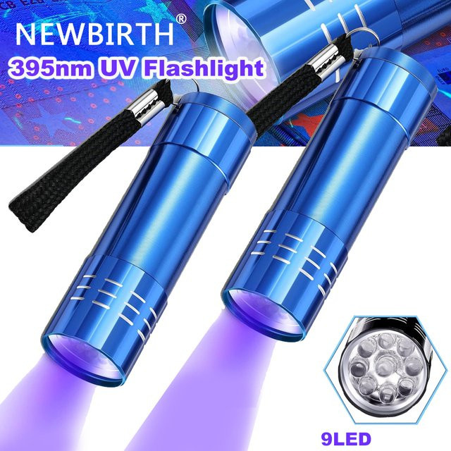 NEWBIRTH Mini UV Taschenlampe mit 9 LED, 50LM und 395 nm Schwarzlicht für Haustier-Detektion und Camping - Bild 1