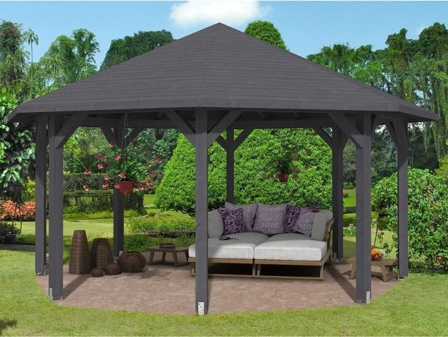 Skan Holz Pavillon Nice 3 aus Fichten-Leimholz mit Zeltdach in Schiefergrau, B/T/H: 557 x 557 x 347 cm - Bild 1