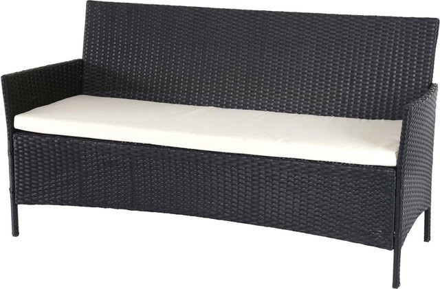 PROREGAL 3-Sitzer Poly-Rattan Gartenbank Halden mit Armlehnen in Anthrazit und cremefarbenen Kissen, H x B x T: 82 x 154 x 60 cm - Bild 1