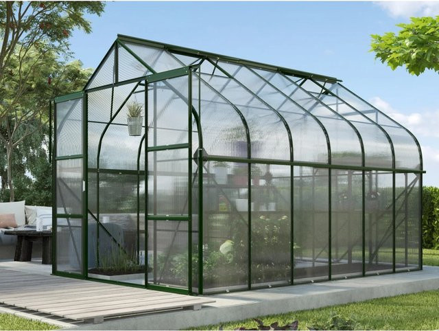 Vitavia Gewächshaus Diana 9900 freistehend in Smaragdgrün mit Polycarbonat-Dach und Doppelschiebetür, 9,9 m² - Bild 3