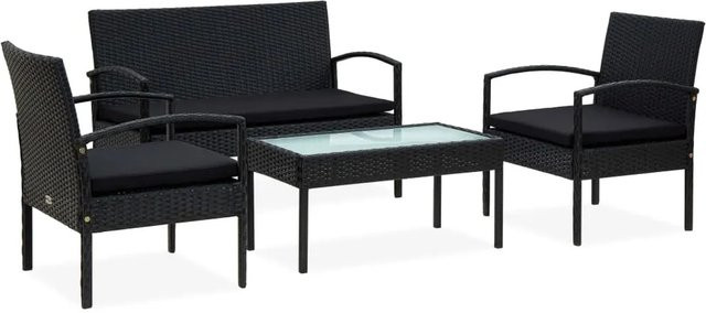 vidaXL 4-teiliges Garten-Lounge-Set aus Poly-Rattan mit Auflagen in Schwarz - Bild 1