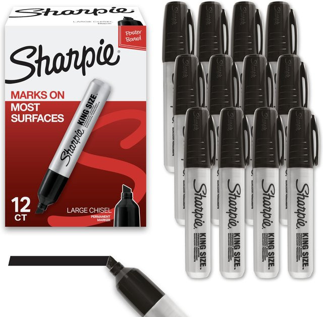 Sharpie King Size Permanentmarker mit Meißelspitze in Schwarz, 12 Stück - Bild 1