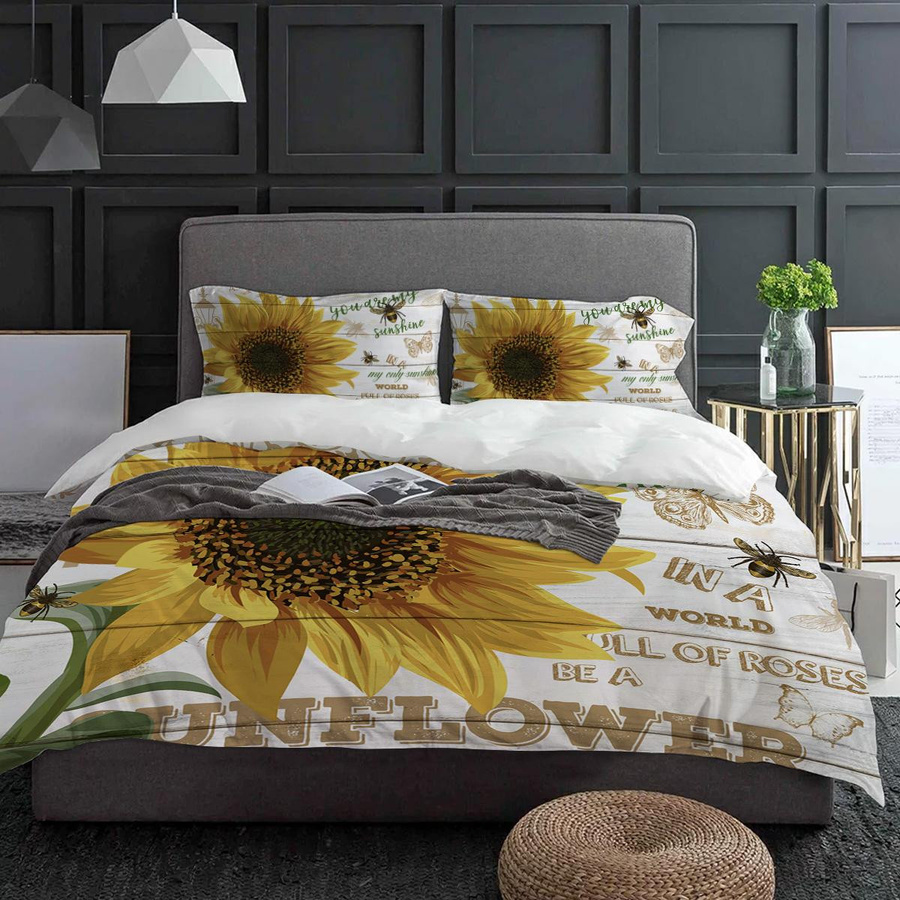 3-teiliges Bettbezug Set Your Warm Home mit Sonnenblumen, Bienen und Schmetterlingen im Holzbrett Design, Multicolor, B/H: 135 x 200 cm - Bild 4