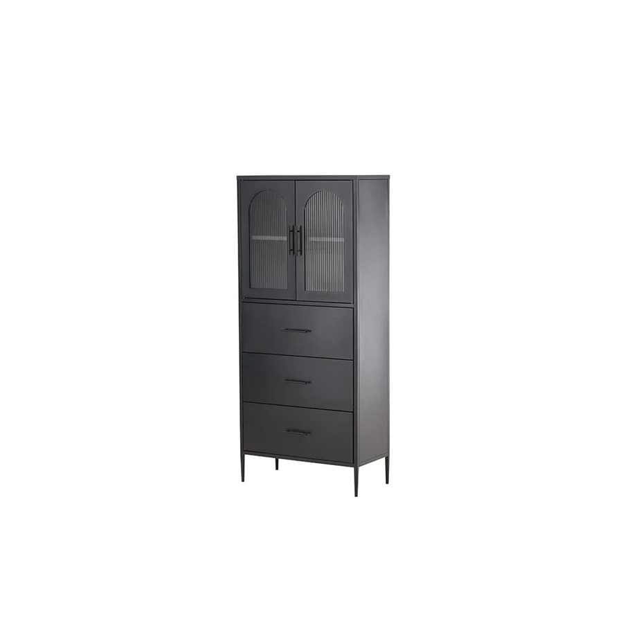 ebuy24 LaPaz Vitrinenschrank mit 2 Glastüren und 3 Schubladen in Schwarz - Bild 2