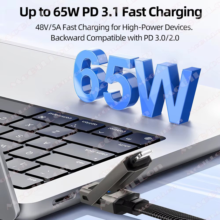 MCGILLON 4-in-1 Schnellladekabel PD 65W mit Display, USB-A zu USB-C und iOS, Farbe: Purple - Bild 3