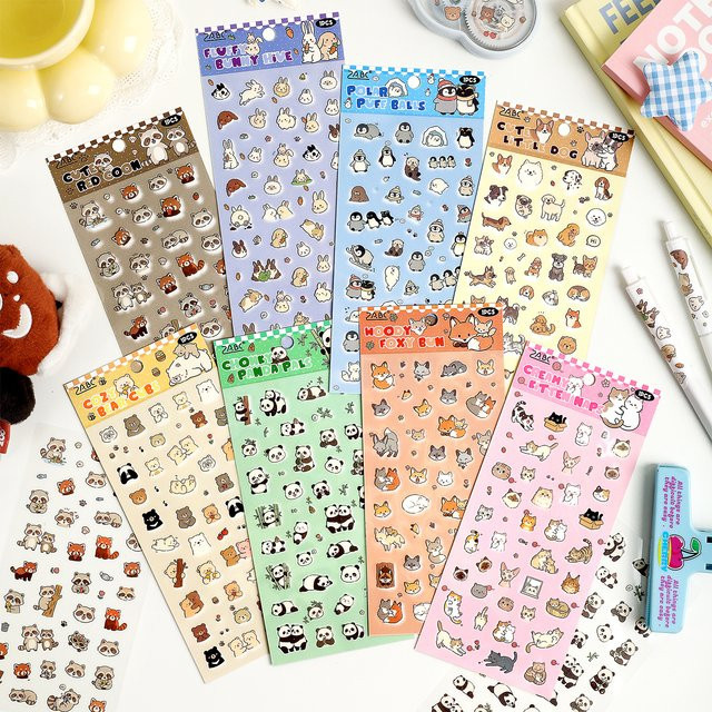 Kawaii Haustier-Aufkleber aus transparentem PET mit Mini-Hund, Katze, Panda und Kaninchen, wasserfeste Sticker für Scrapbook und DIY, Mehrfarbig - Bild 1