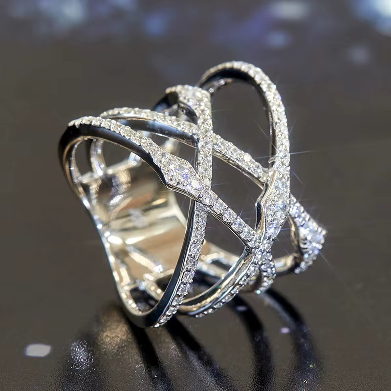 Huitan Special-interested Ring, Doppel Kreuz Design, Zirkonia, Silber, Damen - Bild 3