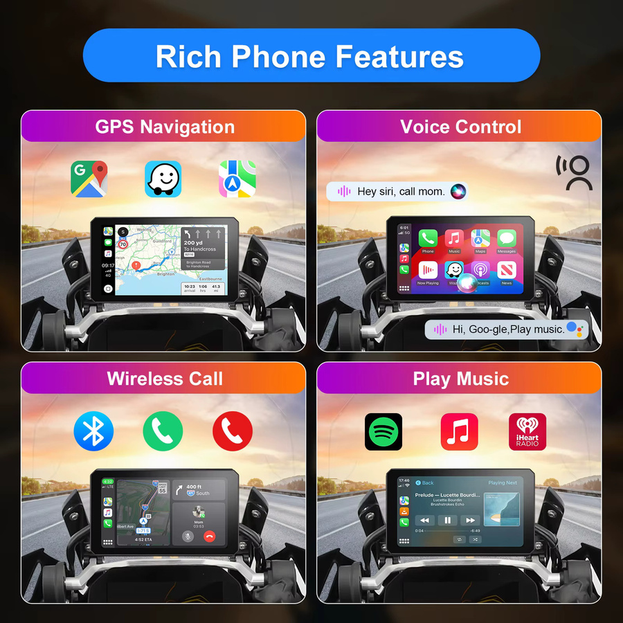 IYING 7 Zoll Motorrad Navi mit Magic Wheel Steuerung, Wireless CarPlay und Android Auto Display, IP68 wasserdicht, Schwarz, kompatibel mit BMW R1200GS R1250GS R1300GS S1000XR - Bild 4