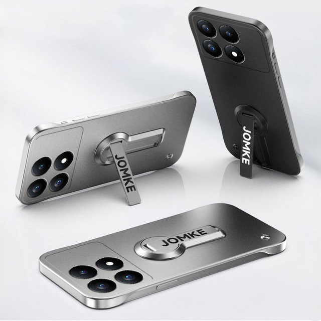 Stoßfeste matte Handyhülle mit 360 Grad Drehhalterung für Xiaomi POCO X7 X6 Pro F7 Ultra F6 F5 Pro in Silber - Bild 1