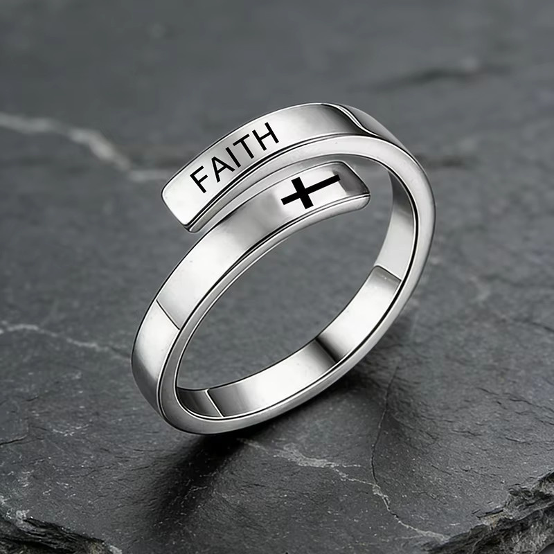 konminry Kreuzring Edelstahl, Silber, Unisex - Bild 2