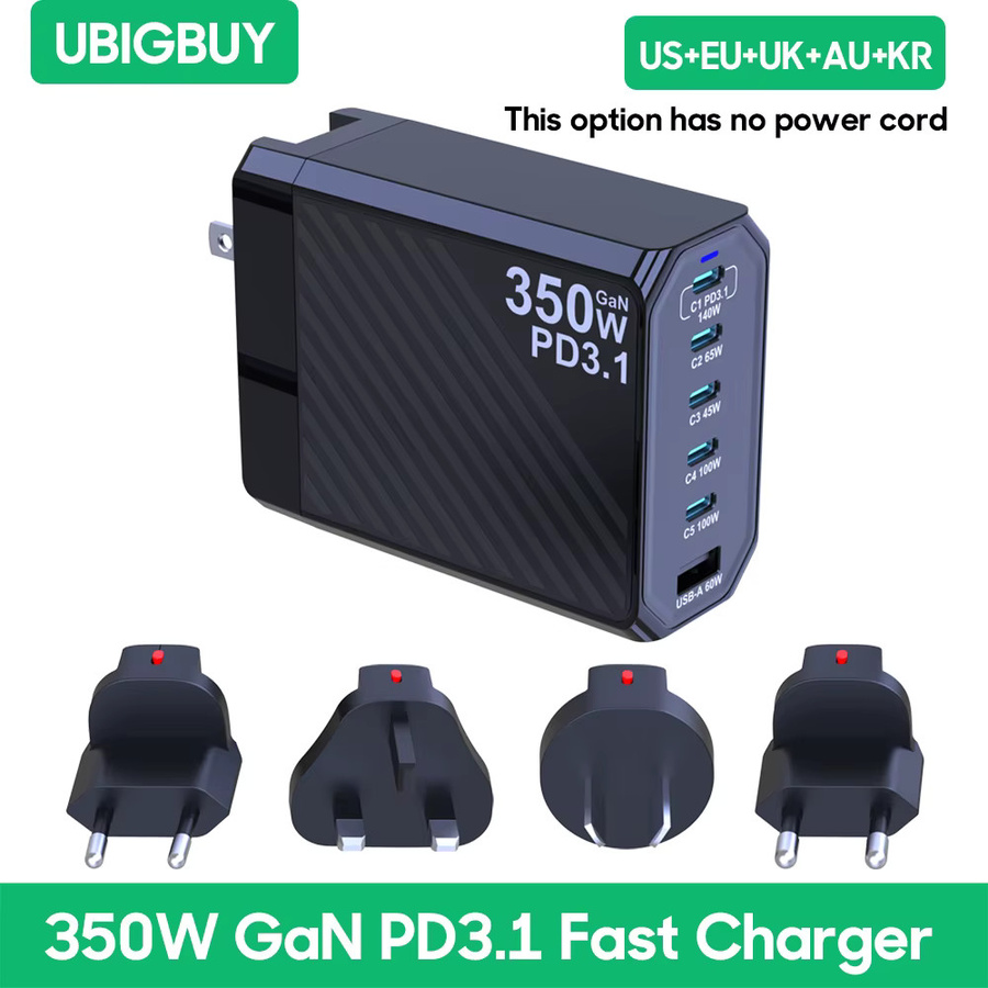 UBIGBUY 350 W GaN Schnellladegerät mit 140 W PD3.1 und QC PPS USB-Ladestation in Schwarz für MacBook Pro, iPhone, Samsung, Laptop und Tablet - Bild 7