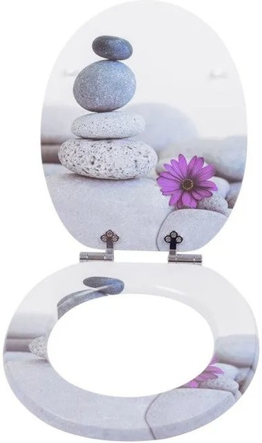 SINOBATH WC Sitz mit Absenkautomatik und Soft-Close aus MDF Holzkern, oval, weiß, B: 43,5 cm, T: 37,8 cm, H: 5,0 cm - Bild 1