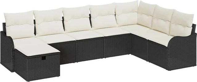 vidaXL Sofa Set 8-teilig aus Poly-Rattan in Schwarz und Beige mit Kissen und Ottoman für Garten und Terrasse - Bild 1