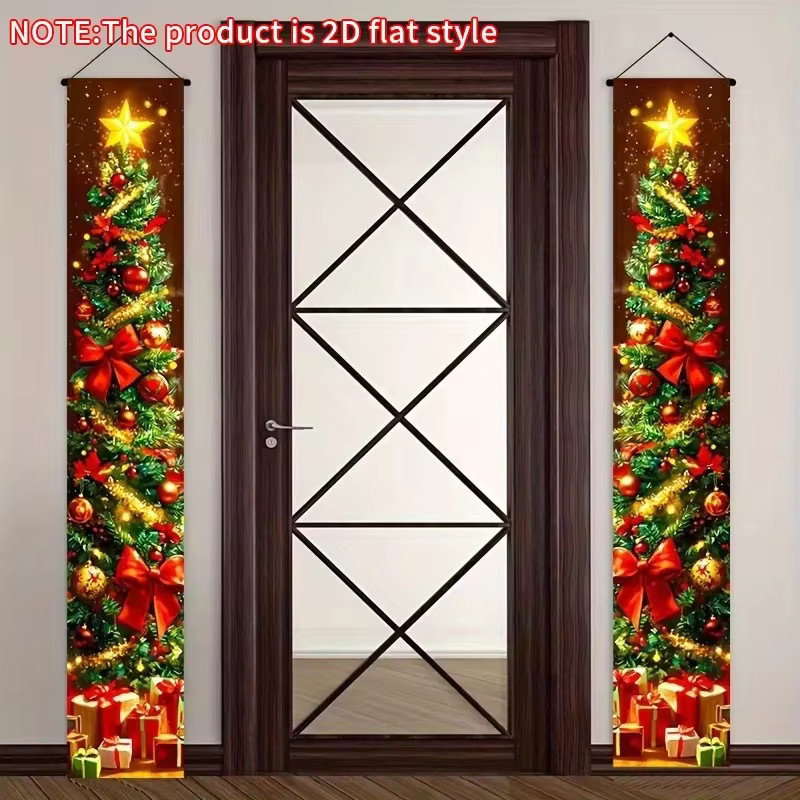 VIKAMA 2-teiliges Woven-Weihnachtsbaum-Haustür-Set, floraler Design-Türhänger für Innen und Außen, Mehrfarbig, B/H: 30 x 180 cm - Bild 2
