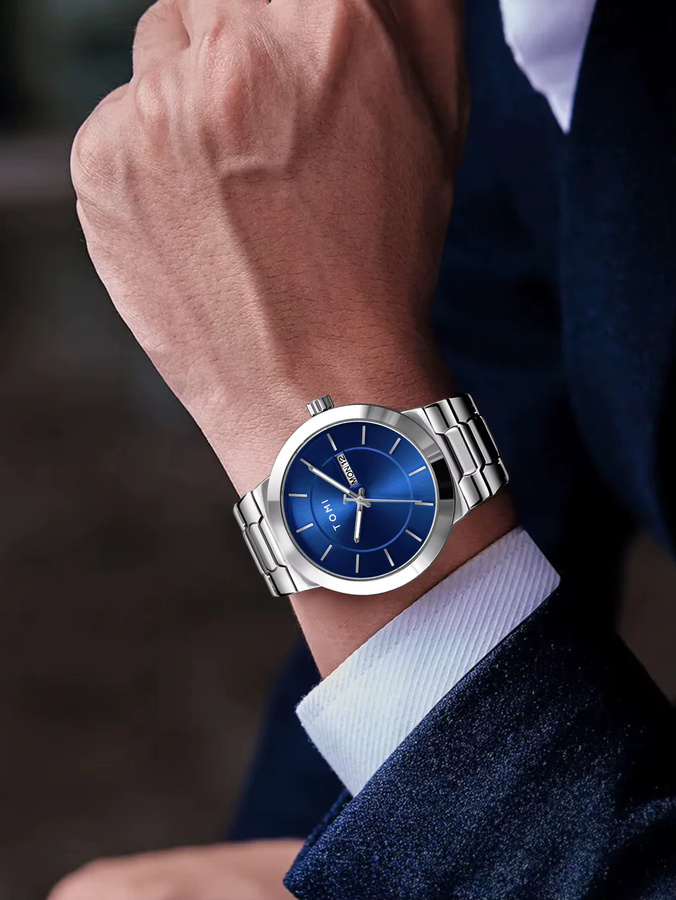 TOMI Armbanduhr, Quarz, Edelstahl, Blau, Silber, Herren - Bild 2