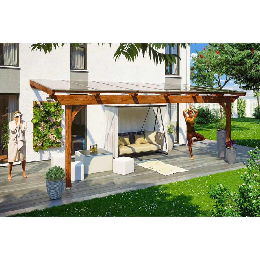 Skan Holz Terrassenüberdachung Ravenna aus Douglasie in Nussbaum Braun B/T/H: 648 x 350 cm mit Polycarbonat Dach - Bild 2