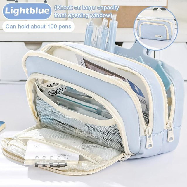 Kawaii Federmäppchen mit 3 Schichten in Blau für Schüler - Bild 1