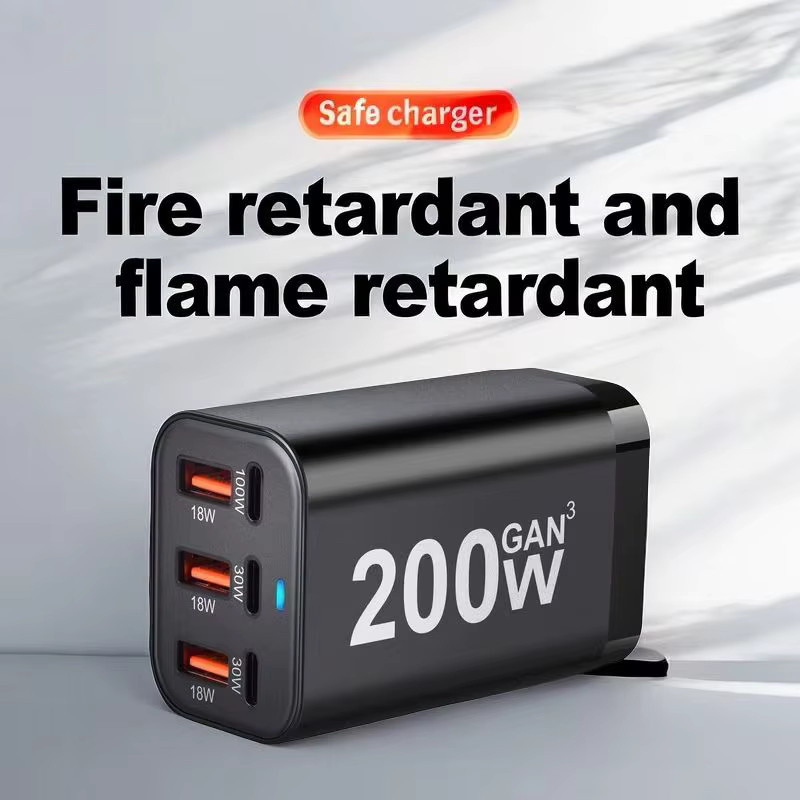 Deepartner 200W 6-Port GaN USB-C Schnellladegerät in Schwarz für iPhone und Samsung Serien - Bild 4