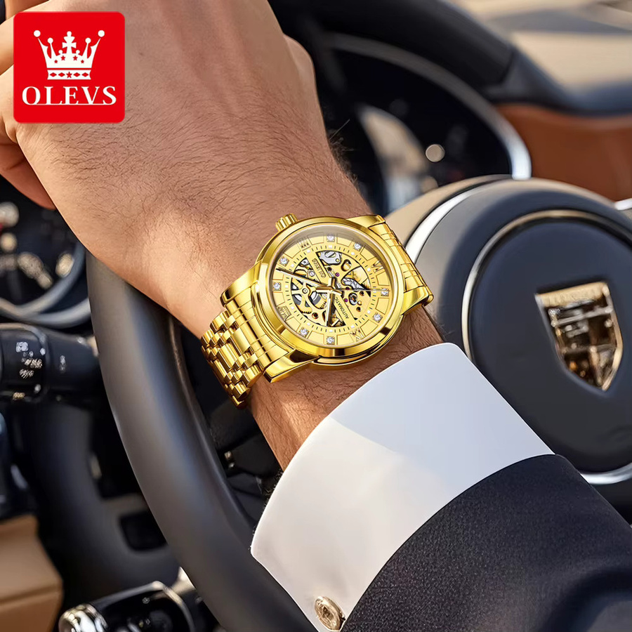 OLEVS Armbanduhr Automatik, Edelstahl, Gold, Herren - Bild 5