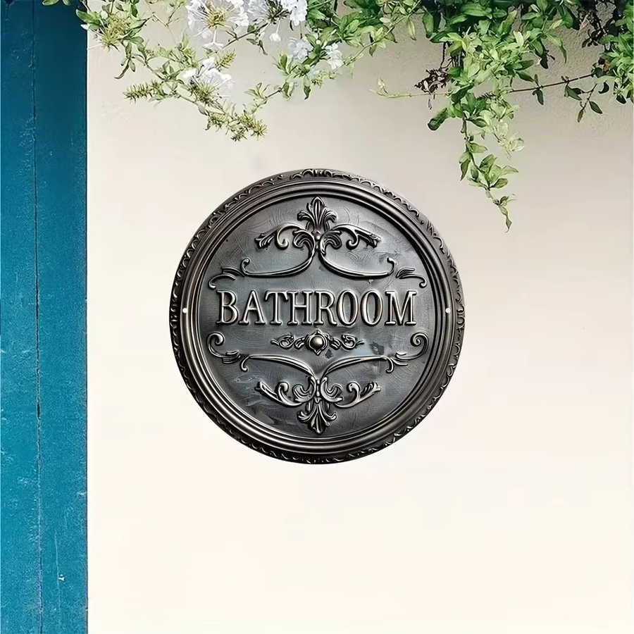 Potdemiel Runde Metallwandskulptur im Vintage-Design, Silber, Florales Dekorationsschild für Badezimmer und Tür - Bild 4