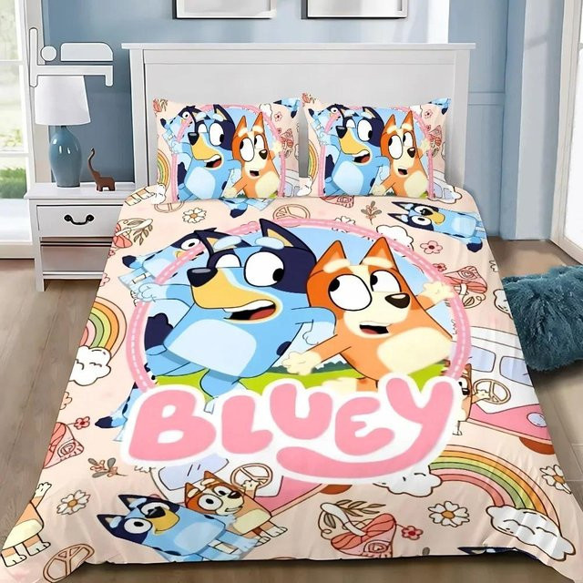 Allbestart Bluey Bettwäscheset mit B-Blueys Bandit und Chilli, Blau/Mehrfarbig, B/T/H: 135 x 200 cm - Bild 1