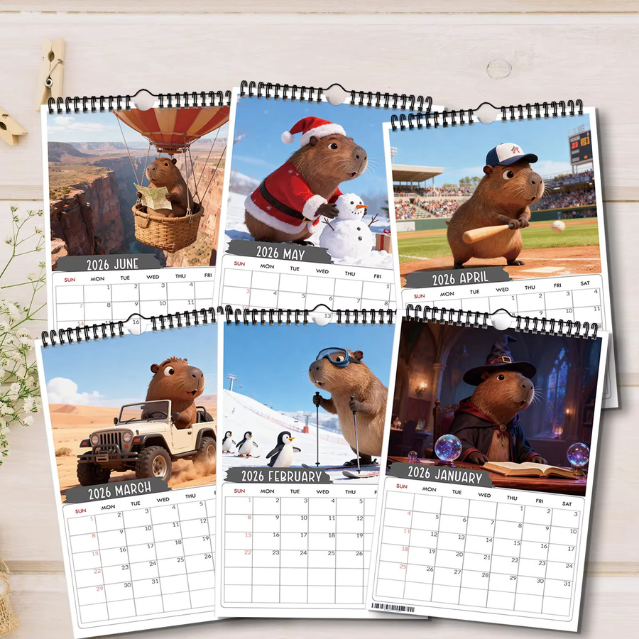 Verspielter Wandkalender mit Cartoon-Capybara in Multicolour für deine Heimdekoration - Bild 6