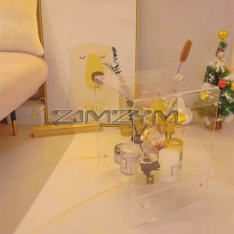 ZJMZYM Transparenter Acryl-Beistelltisch in Orange, Nordischer Couchtisch mit zwei Ebenen für Schlafzimmer und Wohnzimmer - Bild 1