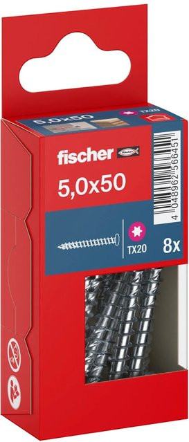 Fischer PowerFast II Pan Head TX Vollgewindeschraube für Holz, verzinkt, Silber, Durchmesser: 5 mm, Länge: 50 mm, 8 Stück - Bild 1