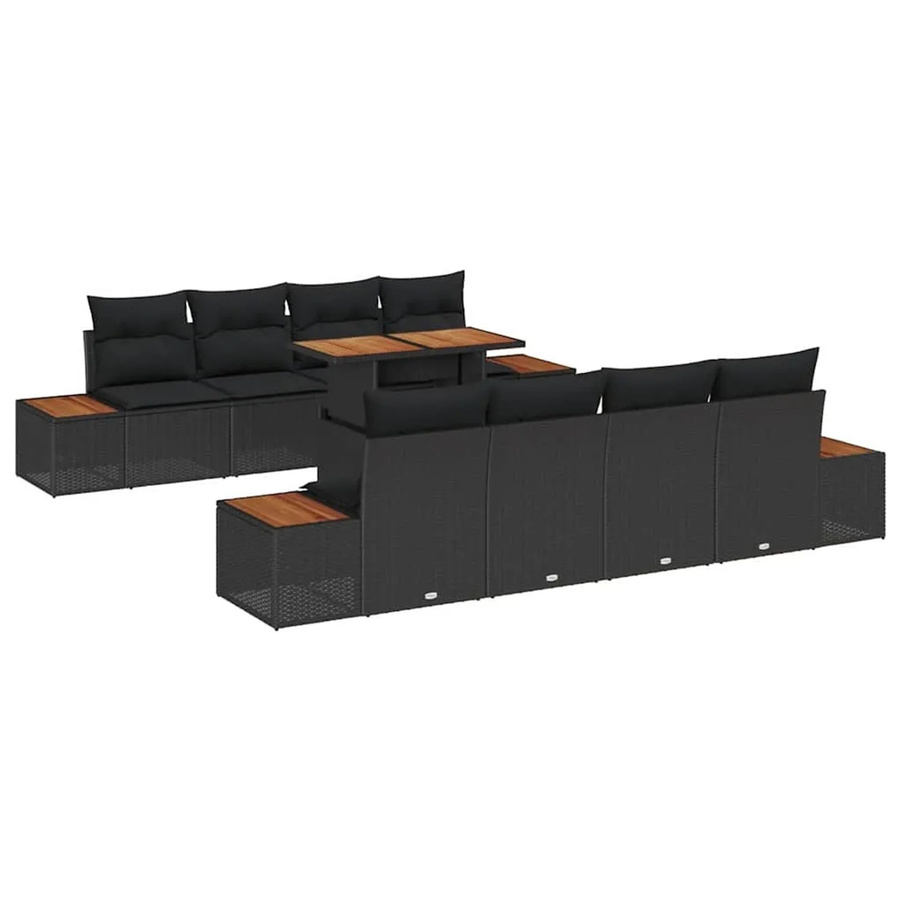 vidaXL Garten-Sofa-Set aus Polyrattan in Schwarz mit 9-teiligem U-Shape Arrangement, Stauraumfunktion und Polsterkissen - Bild 2