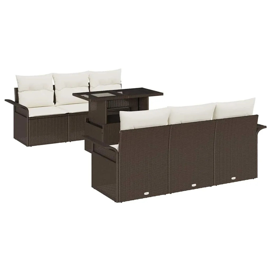 vidaXL Garten-Sofa-Set aus Poly Rattan in Braun mit 7 Teilen und Kissen in U-Form - Bild 2