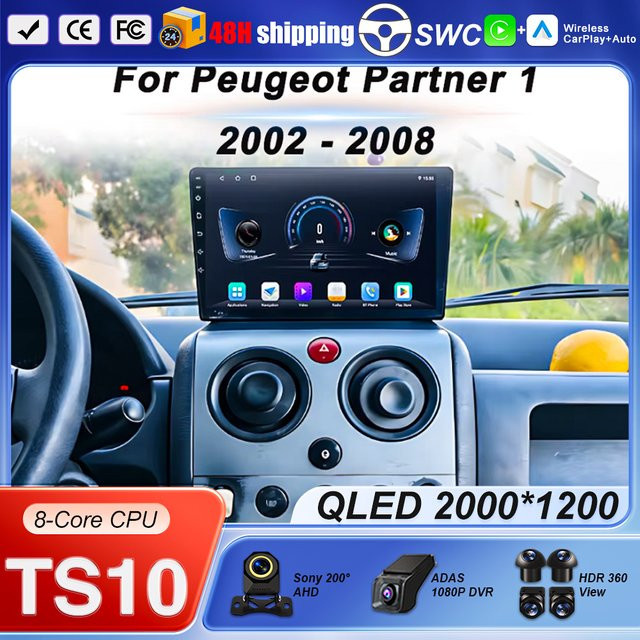 FengShiDa Android 15 Autoradio mit Navigation und 5G WIFI für Peugeot Partner 1 (2002 - 2008) und Partner Herkunft 1 (2008 - 2011), Schwarz - Bild 1
