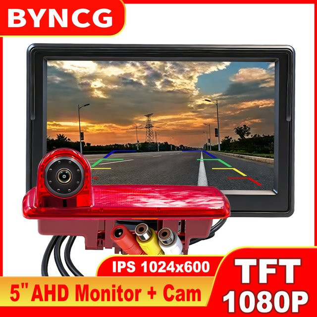 CAMARATRASERA Rückfahrkamera-Set mit 5 Zoll AHD IPS Monitor und Bremslicht-Rückfahrkamera in Schwarz, 1080P Nachtsicht und 170 Grad Sichtfeld für Renault Trafic 3 und Opel Vivaro - Bild 1