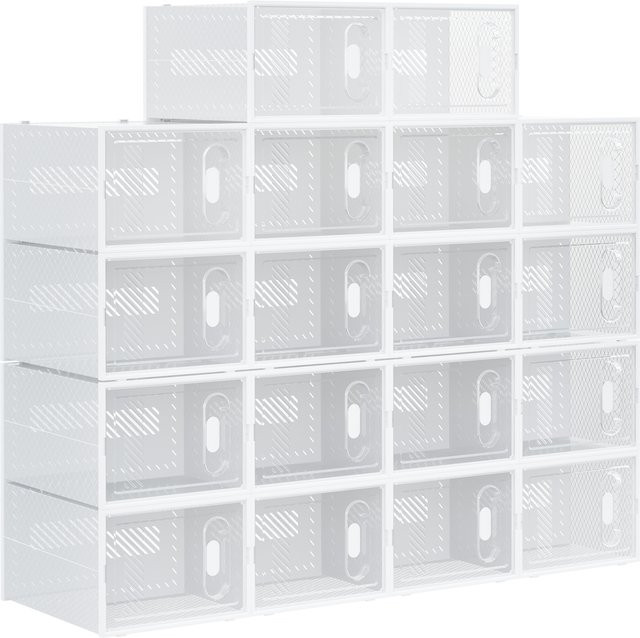 HOMCOM 18er Set Schuhboxen aus Kunststoff mit magnetischen Türen, Schuh-Organizer in Transparent und Weiß für Schuhe bis Größe 45 - Bild 1