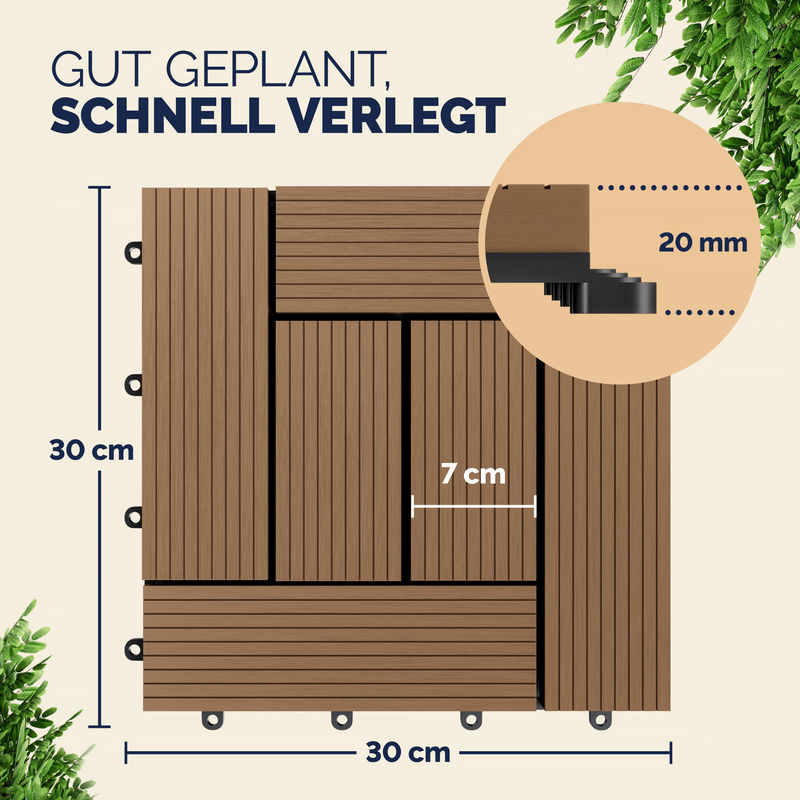 Casaria WPC Mosaik Fliesen 11er-Set in Terrakotta mit Click-System, B/B: 30 x 30 cm - Bild 2
