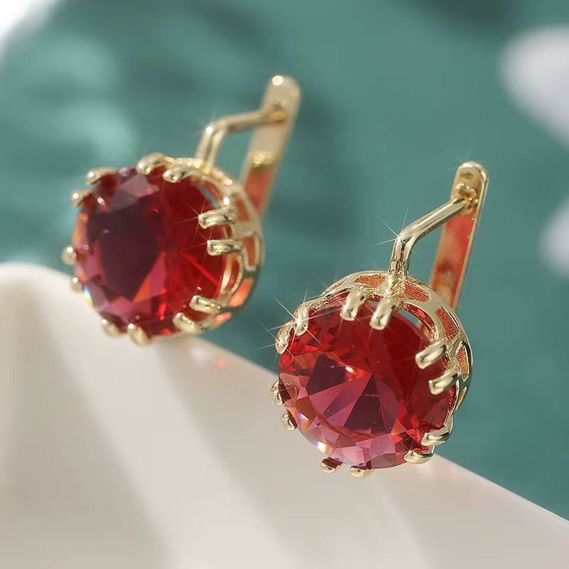 YoYo Ohrringe, rote Zirkonia-Tropfen, Damen, Vintage, Gold - Bild 2