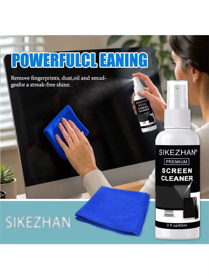 SIKEZHAN Bildschirmreiniger-Spray-Set mit Mikrofasertuch für streifenfreie Reinigung von TV, Laptop, Handy, Monitor und Tablet, 60 ml - Bild 7