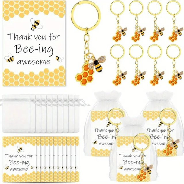 Kreatives Geschenkset mit englischen Dankeskarten und gelben Bienen-Schlüsselanhängern, 15 Stück für Schulanfang und Partys - Bild 1