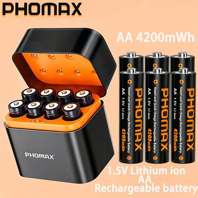 PHOMAX Wiederaufladbare AA Lithium-Batterien mit 4200mWh Kapazität in Schwarz - Bild 1