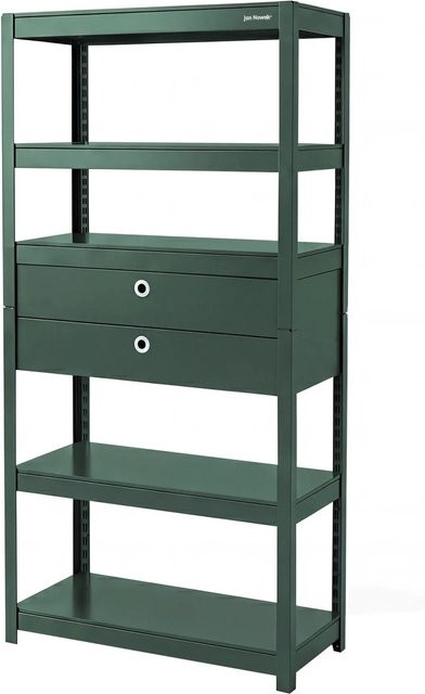 JAN NOWAK Metallregal JOHNNY mit Schubladen aus pulverbeschichtetem Stahl, Grün, H: 180 cm, B: 80 cm, T: 42 cm - Bild 1