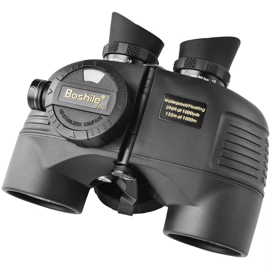 Boshile Teleskop Fernglas 7x50 mit eingebautem Kompass, IPX7 wasserdicht und schwimmfähig, HD Bak4 Stickstoff-Jagdfernglas in Schwarz und Blau - Bild 3