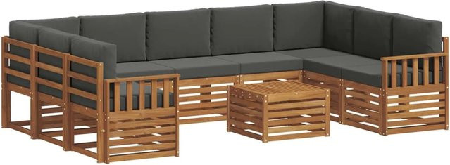 vidaXL Sofagarnitur 10-teilig aus Massivholz Akazie in Natur und Anthrazit mit Polsterung und Armlehnen - Bild 1