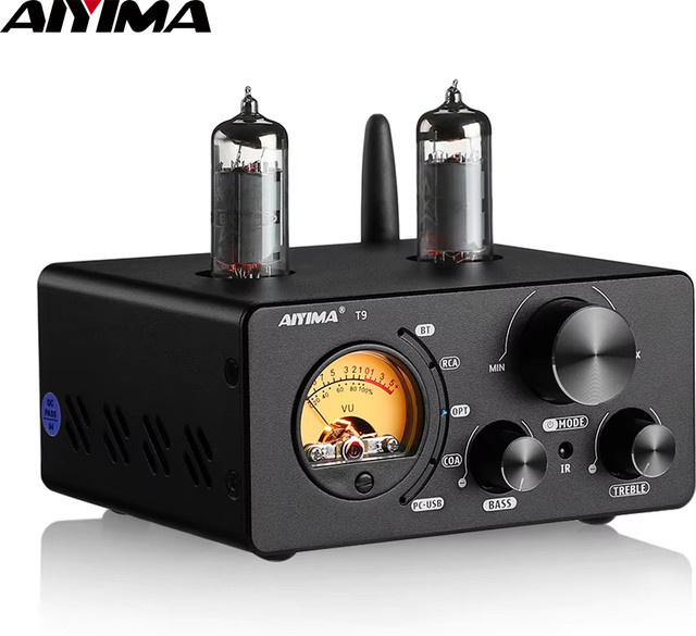 AIYIMA T9 HiFi Bluetooth 5.0 Röhrenverstärker mit USB DAC und VU-Meter in Schwarz - Bild 1