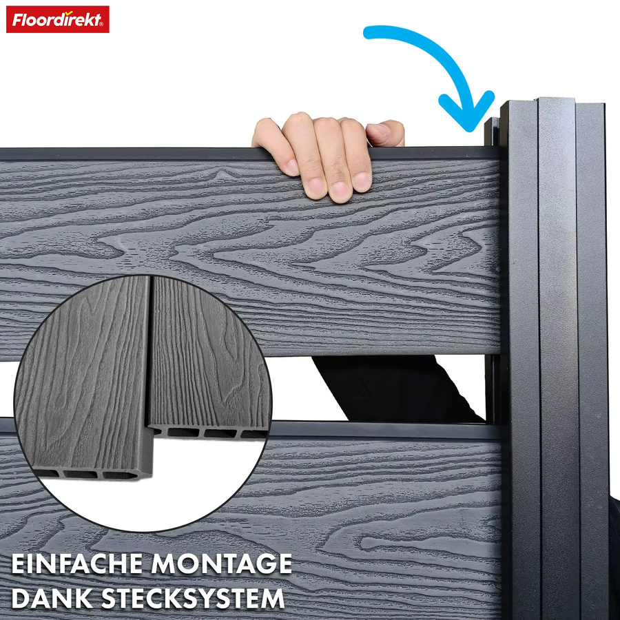 Floordirekt WPC Sichtschutzzaun Kronos mit Aluminium-Pfosten, Ash Grey, H x B: 180 x 180 cm - Bild 3