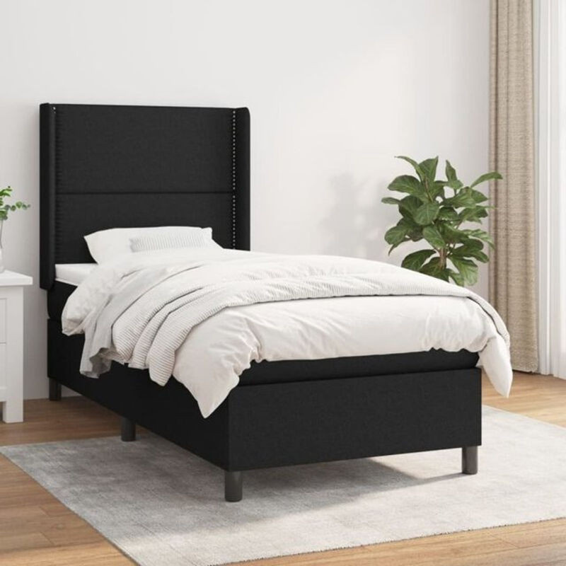 vidaxl Boxspringbett mit Matratze in Schwarz aus Stoff, B/T: 100 x 200 cm - Bild 1