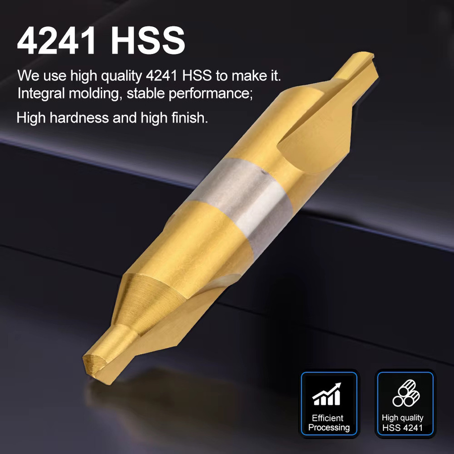 XCAN HSS-Zentrierbohrer Ti-beschichtet in Gold, 60-Grad-Senker für die Metallbearbeitung und Drehmaschinen, Durchmesser: 1,0–6,0 mm - Bild 2