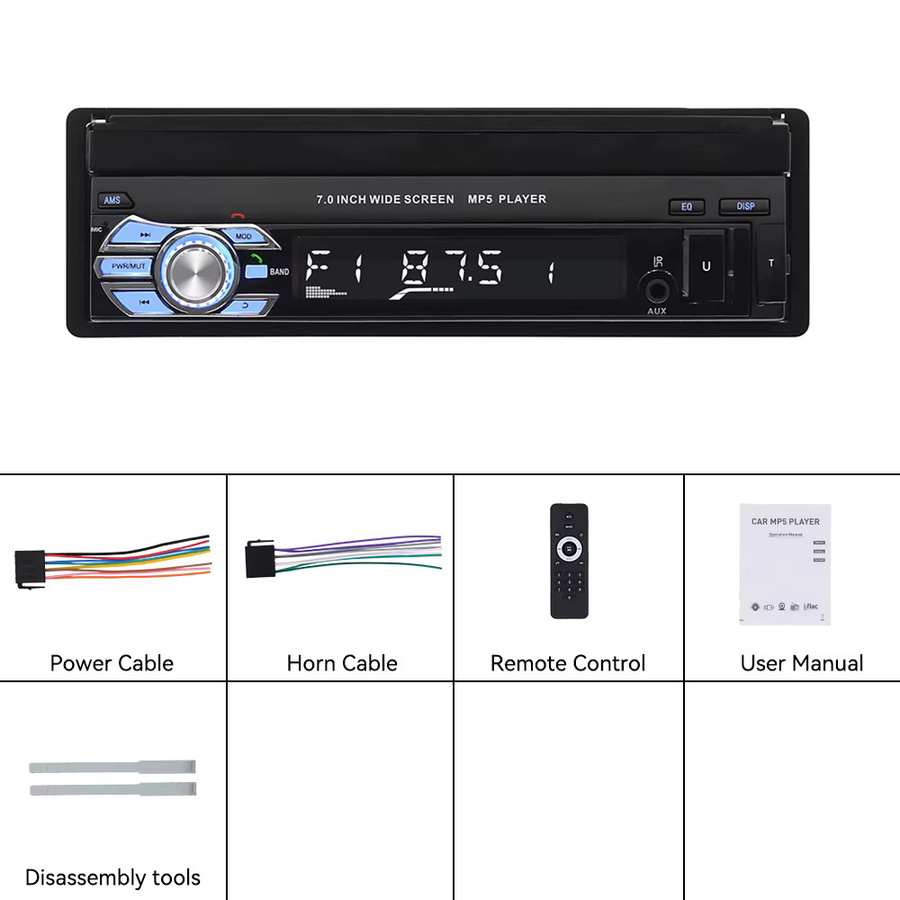 Podofo 1Din Autoradio mit 7 Zoll HD ausziehbarem Touchscreen, Mirror Link, Bluetooth, Multimedia-Player, MP5, USB, AUX und FM in Schwarz - Bild 5