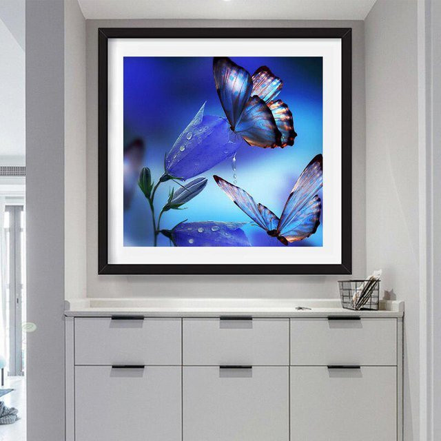 FIYO Diamantmalerei Schmetterling DIY Malen nach Zahlen für Erwachsene, Blau, 30 x 30 cm - Bild 1